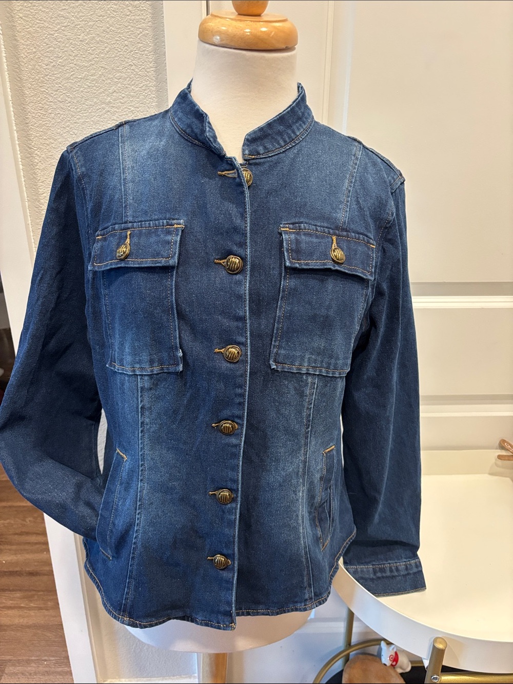 NWT Allegra K Blue Denim Military-Style Jean Jacket